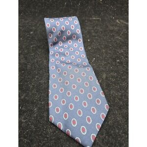 NWT John Henry 100% Silk Tie Blue with Small Red Medallion Pattern Made in USA